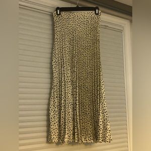 Zara women’s white and black printed dress pleated midi skirt with belt - Small